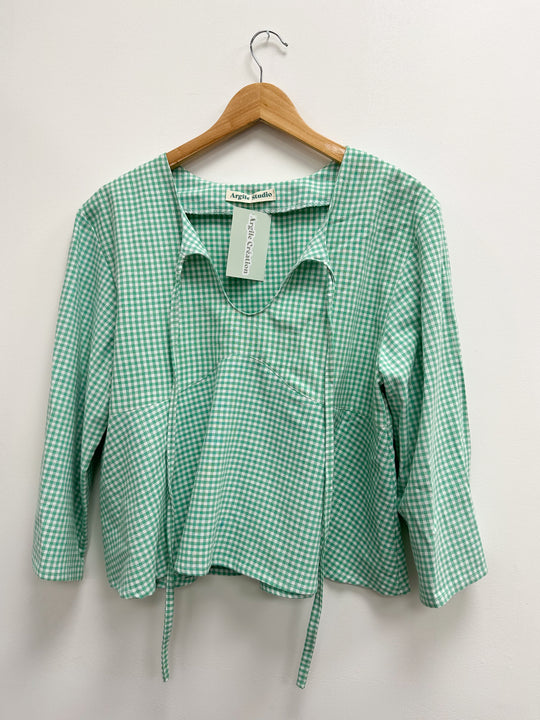 Blouse upcyclé vichy blanc et vert