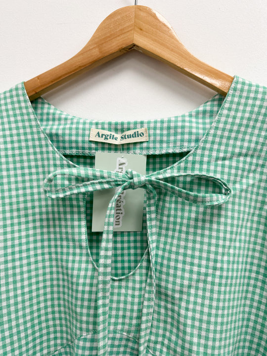 Blouse upcyclé vichy blanc et vert