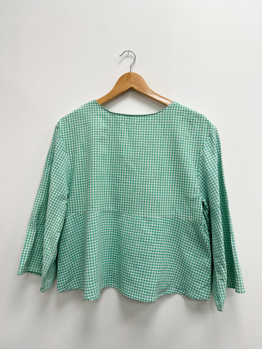 Blouse upcyclé vichy blanc et vert