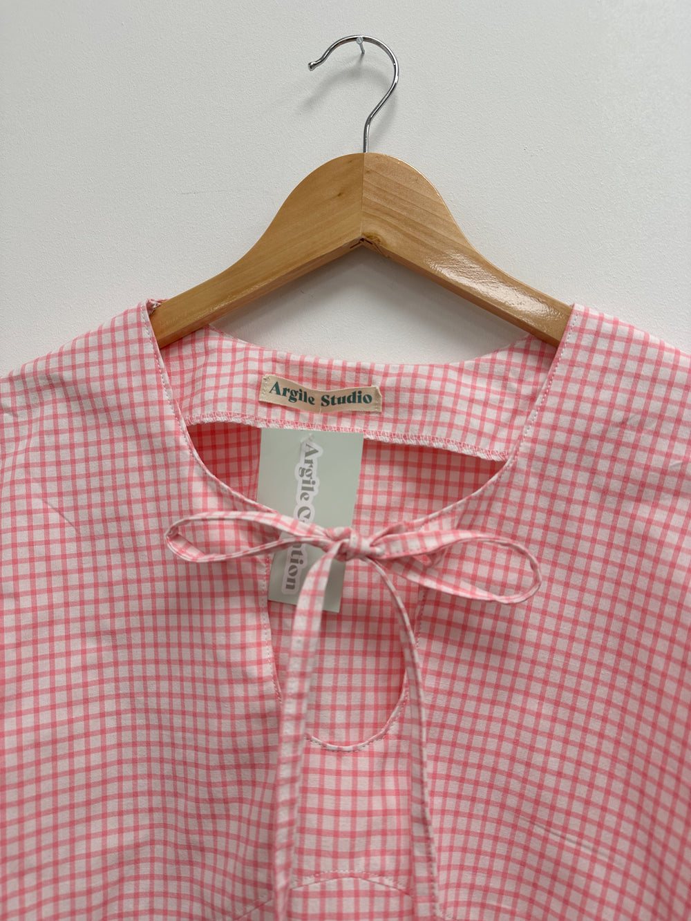 Blouse upcyclé vichy rose et blanc - S