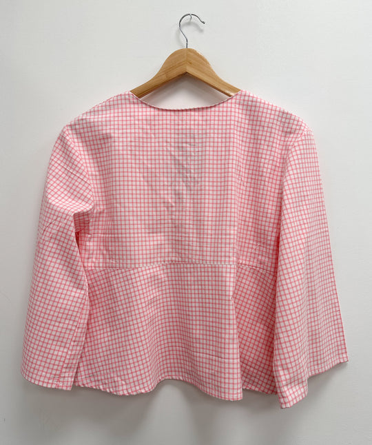 Blouse upcyclé vichy rose et blanc - S