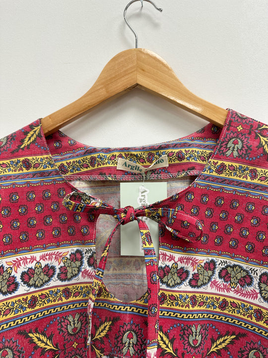 Blouse upcyclé rouge à motifs - M