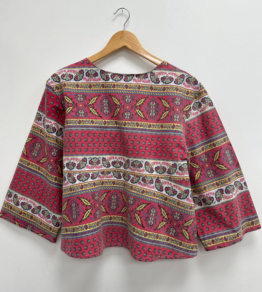 Blouse upcyclé rouge à motifs - M