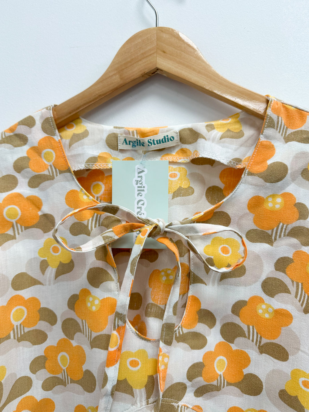 Blouse upcyclé à fleur 70’s orange - M