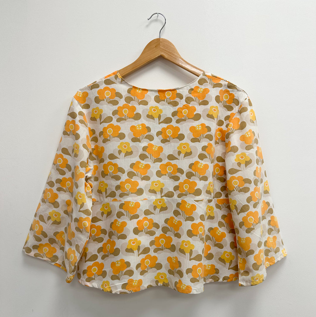 Blouse upcyclé à fleur 70’s orange - M