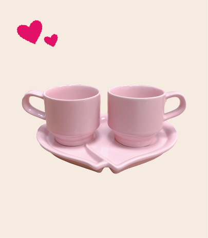 Tasses duo roses avec socle en coeur