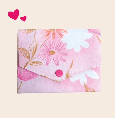 Porte monnaie à fleurs roses fait main