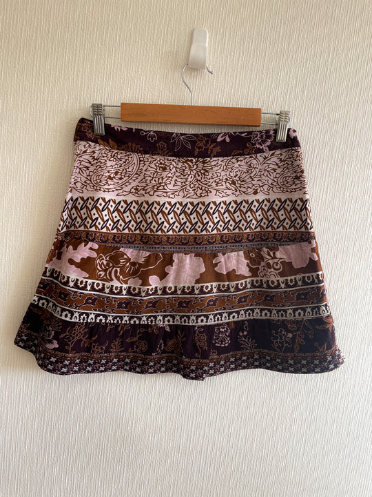 Mini jupe mauve, rose et marron, motifs variés - taille S/M